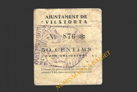 VILATORTA (Barcelona) 50 cèntims 1937