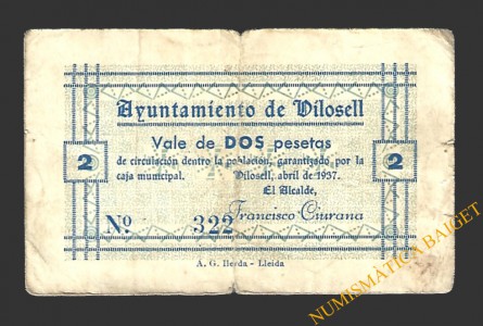 VILOSELL (Lleida) 2 pessetes abril del 1937