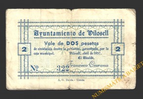 VILOSELL (Lleida) 2 pessetes abril del 1937