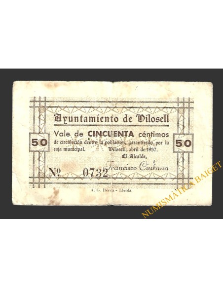 VILOSELL (Lleida) 50 cèntims abril del 1937