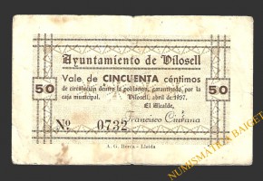 VILOSELL (Lleida) 50 cèntims abril del 1937