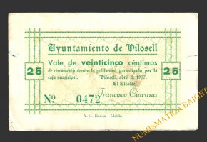 VILOSELL (Lleida) 25 cèntims abril del 1937