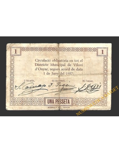 VILOVÍ D'ONYAR (Girona) 1 pesseta 1 de juny del 1937