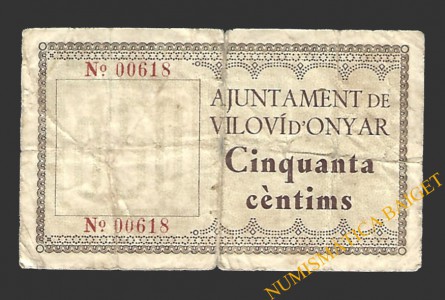 VILOVÍ D'ONYAR (Girona) 50 cèntims 1 de juny del 1937