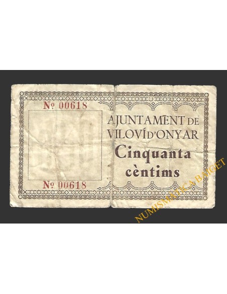 VILOVÍ D'ONYAR (Girona) 50 cèntims 1 de juny del 1937