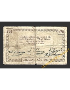 VILOVÍ D'ONYAR (Girona) 50 cèntims 1 de juny del 1937 2