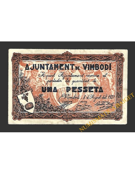 VIMBODÍ (Tarragona) 1 pesseta 8 d'agost del 1937
