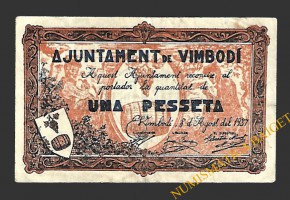 VIMBODÍ (Tarragona) 1 pesseta 8 d'agost del 1937