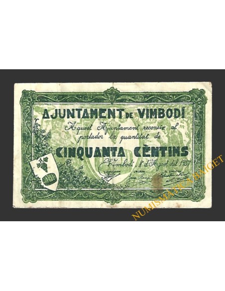 VIMBODÍ (Tarragona) 50 cèntims 8 d'agost del 1937