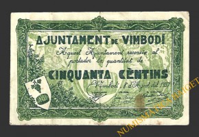 VIMBODÍ (Tarragona) 50 cèntims 8 d'agost del 1937