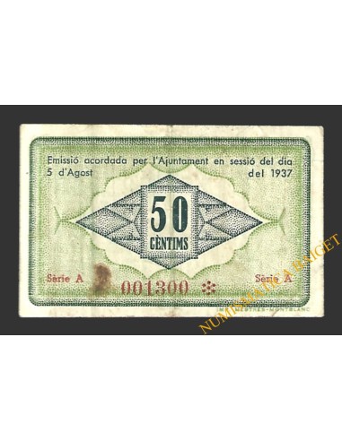 VIMBODÍ (Tarragona) 50 cèntims 8 d'agost del 1937