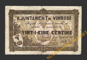 VIMBODÍ (Tarragona) 25 cèntims 8 d'agost del 1937