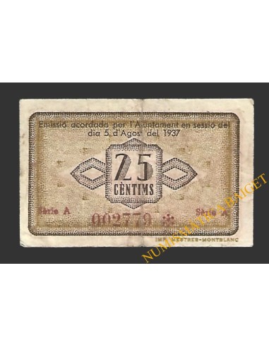 VIMBODÍ (Tarragona) 25 cèntims 8 d'agost del 1937
