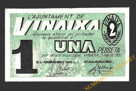 VINAIXA (Lleida) 1 pesseta 3 d'agost del 1937
