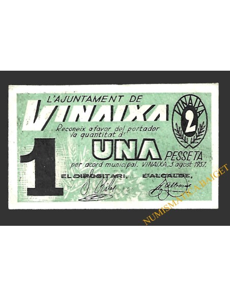 VINAIXA (Lleida) 1 pesseta 3 d'agost del 1937