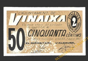 VINAIXA (Lleida) 50 cèntims 3 d'agost del 1937
