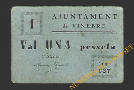 VINEBRE (Tarragona) 1 pesseta 1937