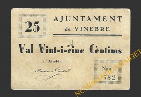 VINEBRE (Tarragona) 25 cèntims 1937
