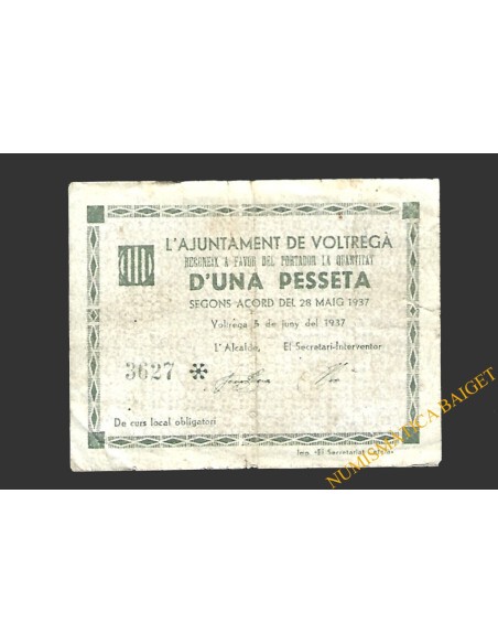 VOLTREGÀ (Barcelona) 1 pesseta 5 de juny del 1937