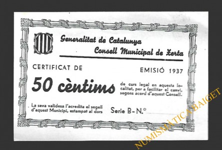 XERTA (Tarragona) 50 cèntims 1937