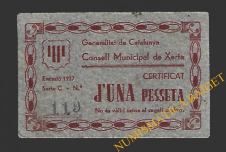 XERTA (Tarragona) 1 pesseta 1937