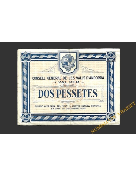 ANDORRA, VALLS D'  2 pessetes 19 de desembre del 1936