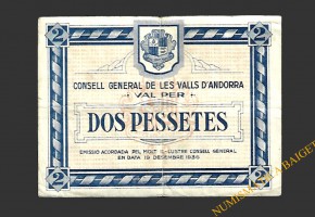 ANDORRA, VALLS D'  2 pessetes 19 de desembre del 1936