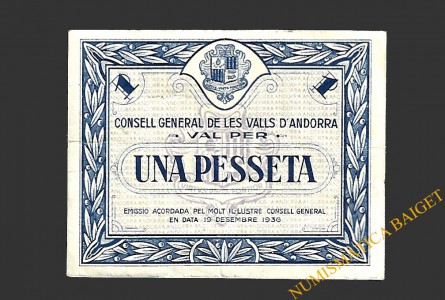 ANDORRA, VALLS D'  1 pesseta 19 de desembre del 1936