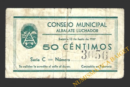 ALBALATE LUCHADOR (Teruel) 50 céntimos 15 de junio de 1937