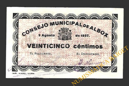 ALBOX (Almería) 25 céntimos 5 de agosto de 1937