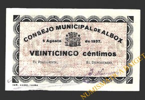 ALBOX (Almería) 25 céntimos 5 de agosto de 1937