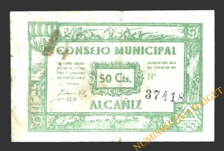 ALCAÑIZ (Teruel) 50 céntimos junio de 1937