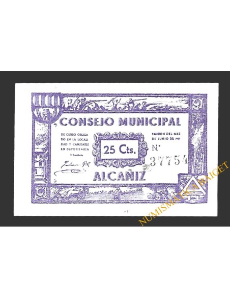 ALCAÑIZ (Teruel) 25 céntimos junio de 1937