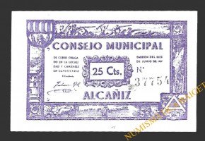 ALCAÑIZ (Teruel) 25 céntimos junio de 1937