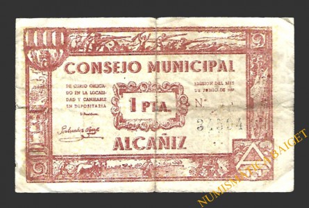 ALCAÑIZ (Teruel) 1 peseta junio de 1937