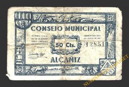 ALCAÑIZ (Teruel) 50 céntimos junio de 1937