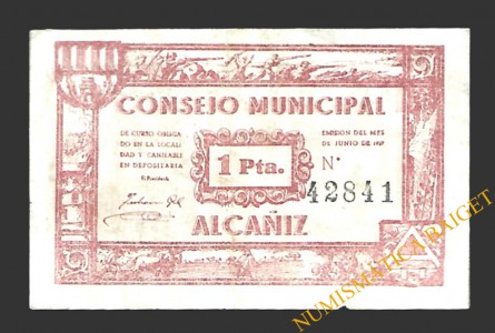 ALCAÑIZ (Teruel) 1 peseta junio de 1937