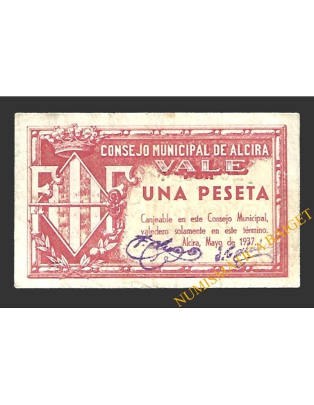 ALCIRA (Valencia) 1 peseta mayo de 1937