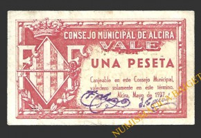 ALCIRA (Valencia) 1 peseta mayo de 1937