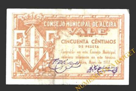 ALCIRA (Valencia) 50 céntimos mayo de 1937