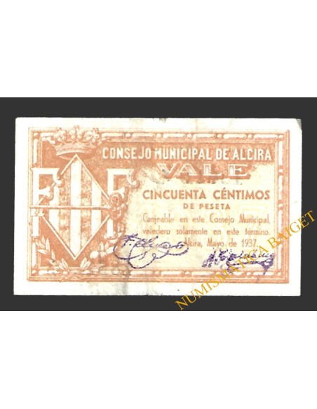 ALCIRA (Valencia) 50 céntimos mayo de 1937