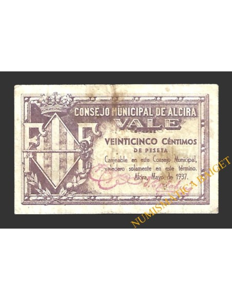 ALCIRA (Valencia) 25 céntimos mayo de 1937