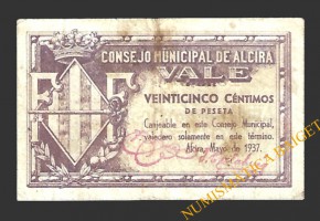 ALCIRA (Valencia) 25 céntimos mayo de 1937