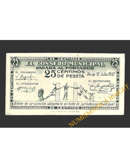 ALCOY (Alicante) 25 céntimos 12 de julio de 1937