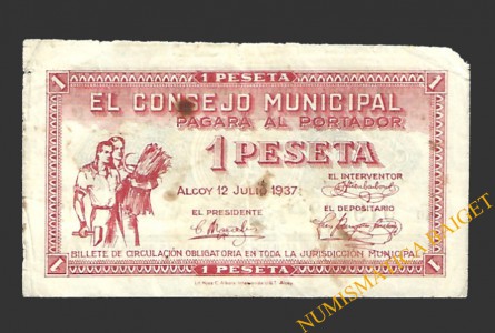 ALCOY (Alicante) 1 pesetqa 12 de julio de 1937