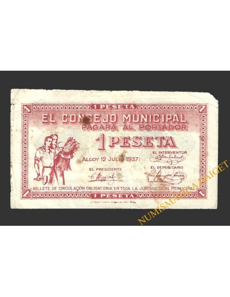 ALCOY (Alicante) 1 pesetqa 12 de julio de 1937