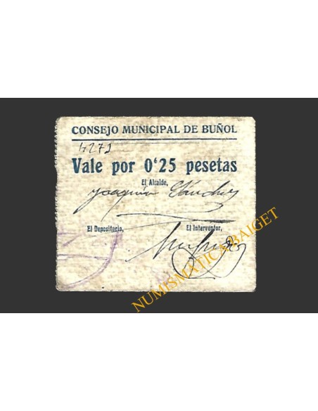 BUÑOL (Valencia) 0'25 pesetas, 1937