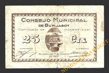 BURJASOT (Valencia) 25 céntimos, 11 de octubre de 1937