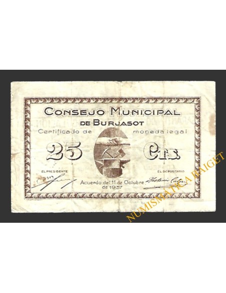 BURJASOT (Valencia) 25 céntimos, 11 de octubre de 1937