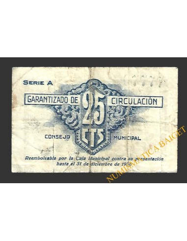 BURJASOT (Valencia) 25 céntimos, 11 de octubre de 1937